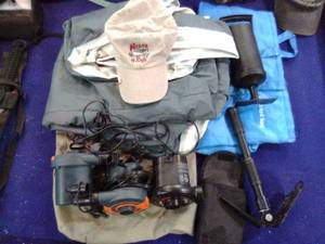 Air mattress with pumps, hat, folding shovel