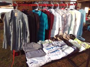Mens shorts, shoes, t-shirts and button-downs