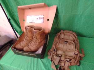 Interceptor coyote tactical boots size 12 and pack
