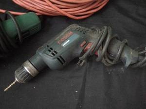 Bosch drill, masterforce angle grinder and big extension cord