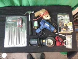 Angle grinder, drill, heat gun, new files and other hand tools
