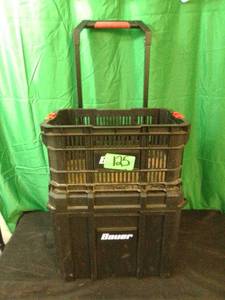 Bauer pack out rolling tote with collapsible handle and top basket