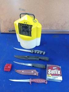 Bait bucket, fillet knives
