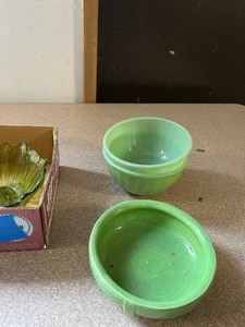 Fire king bowls, green bowls