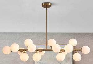 lot 33 image: Gold Dining Room Chandelier Over Table Mid Century Modern Chandelier White Glass Lighting Fixture (Untested Amazon Return)