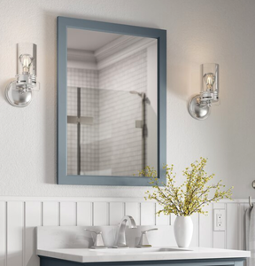 lot 52 image: allen  roth Brookview 22-in x 30-in Slate Blue Framed Bathroom Vanity Mirror