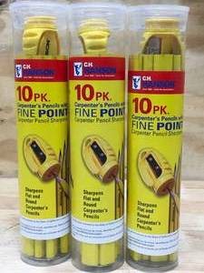 lot 111 image: Lot of 3 - 10 Pack Carpenters Pencils With Fine Point Carpenter Pencil Sharpener