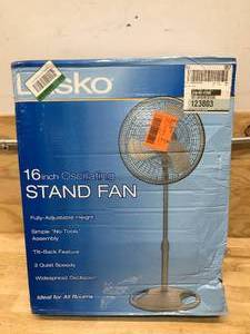 lot 112 image: Lasko 16 Oscillating 3-Speed Pedestal Fan Model # 123803 (Tested and Works)