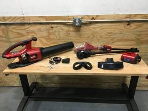 lot 9 image: Toro 13 in. 60 V 2.0 Ah Battery BlowerTrimmer Kit Blower Model # 51824T Trimmer Model # 51834T  (Includes Battery And Charger) NEW
