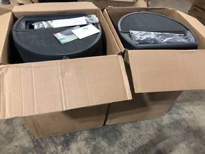Lot of 2 RTS Home Accents 50 Gal. Rain Barrel Black Colour with Plastic Spigot   Customer Returns See Pieces