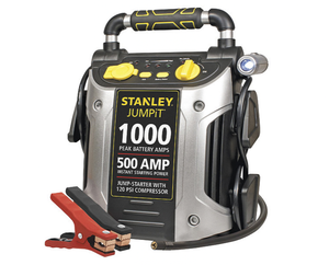 lot 100 image: New Stanley 500-Amp Jump Starter with Compressor