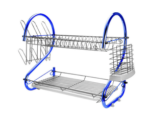 lot 101 image: New MegaChef 16 2-Shelf Dish Rack - Blue