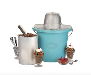 lot 135 image: New Nostalgia 4-Qt. Electric Ice Cream Maker with Easy-Carry Handle - Blue