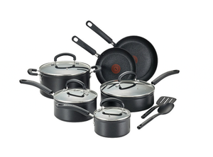 lot 180 image: New T-fal 12-Pc. Forged Titanium Advanced Nonstick Cookware Set