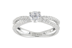 lot 207 image: New SIRI Sterling Silver Round CZ Micropave Split Shank Engagement Ring Size 8