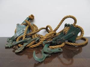 lot 205 image: Vintage NauticalIndustrial Rope & Pulley Set