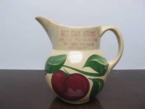 lot 207 image: Vintage Watt Advertising Cream Pitcher - Red Oak Grove Dairy - Austin, Minnesota
