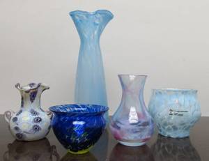 lot 219 image: Nice Group of Mid Century etc Art Glasses Vases - Including Lisa Larson - Sweden