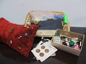 lot 58 image: Estate Lot of Vintage & Antique Buttons Victorian Hat Pins etc
