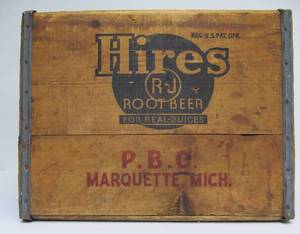 lot 95 image: Vintage Hires Root Beer P.B.C. Marquette, Mich. Wood Crate Advertising