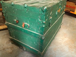 lot 128 image: Antique Painted Green Steamer Trunk