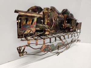 lot 160 image: Torched Brass Old West Train Wall Sculpture