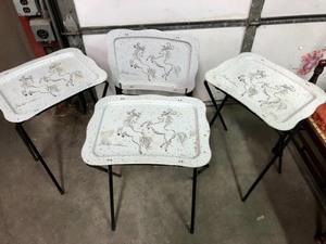 lot 233 image: Wonderful Mid Century 1960s Atomic Style Folding TV Trays wHorses