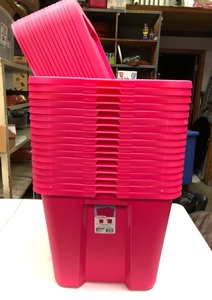 lot 252 image: LARGE Lot of Brand New Pink Plastic Totes wLids