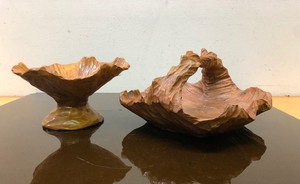 lot 334 image: Hand Carved Burled Wood Basket & Pedestal Bowl