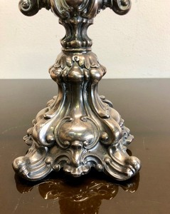 lot 348 image: Ornate Antique 1880s era Silver Plated Gothic 3-Candle Stand