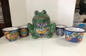 lot 360 image: Lot of Colorful Ceramic Planters Including Large Frog