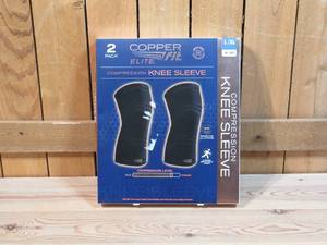 lot 77 image: Copper Fit Elite Knee Compression Sleeve Knee Brace 2-Pack, Black (LargeX-Large, 16-20)