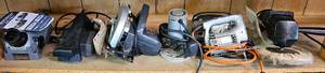 lot 48 image: Corded Power Tool Collection - Orbital sander, 2 Jigsaws, 1 Router, 1 Circular Saw, Planer, Drill bit sharpener