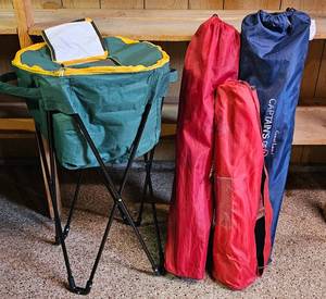 lot 63 image: Portable Folding Camp Chairs - 3 folding chairs and one portable cooler