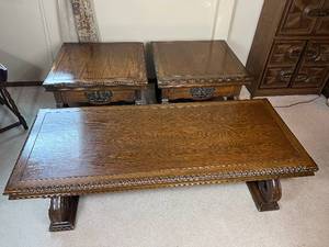 lot 78 image: Wood Coffee Table plus two End Tables - Unbranded
