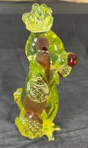 lot 85 image: Vaseline Glass Murano Perfect Poodle with Red Cased Green Glass
