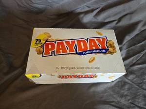 lot 28 image: Box of 24 Payday candy bars Best By 52024
