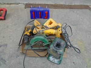 Group of Dewalt tools & chargers. No batteries. Untested. As shown.
