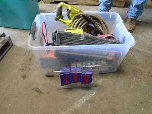 Tub of tools. Ryobi, Black & decker, Skil. As shown.