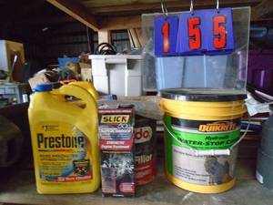 Qty of 2 gallon antifreeze, slick 50 bondo. As shown.