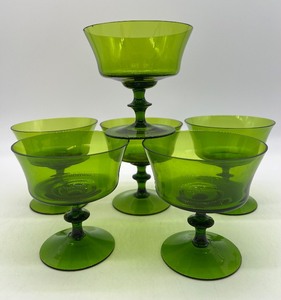 lot 28 image: Vintage Royal Crystal Avocado Green Glass Sherbet - QTY 6