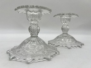 lot 135 image: Vintage CAMBRIDGE Chantilly Glass Candle Holders - Pair