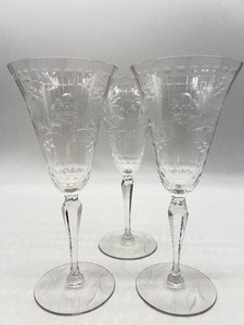 lot 38A image: Vintage Crystal Wine Glasses - Floral QTY 11