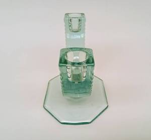 lot 104 image: Vintage Art Deco Green Glass Candle Holder
