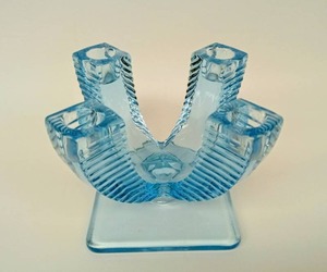 lot 103 image: Vintage Art Deco FOSTORIA Azure Blue Glass Candle Holder