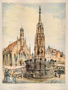 lot 188 image: Vintage Framed German Linen Print