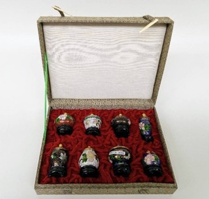 lot 201 image: Vintage Box of Eight Miniature Cloisonn Urns