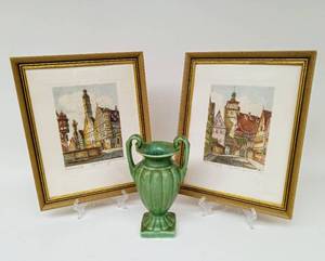 lot 203 image: Pair of ROTHENBURG Prints and Ceramic Vase