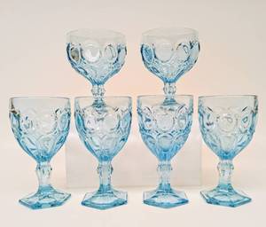 lot 215 image: FOSTORIA &nbspBlue Wine Glasses & SherbetChampagne Glasses