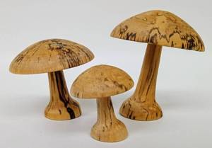 lot 225 image: Trio of Wooden Mushrooms